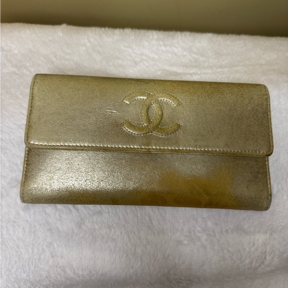 CHANEL Handbags - Chanel Gold Metallic Snap Flap Wallet with Auth Sticker